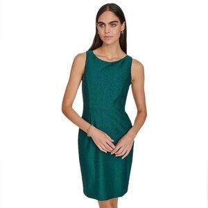 Calvin Klein Embellished Sheath Dress | Green | Size 4 Petite